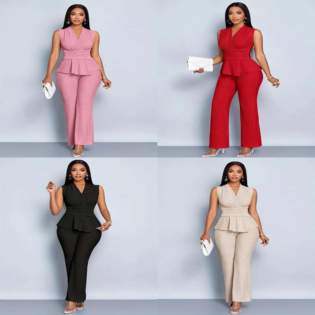 Elegante Set Estivo Due Pezzi da Donna in Poliestere e Spandex per Abbigliamento Casual
