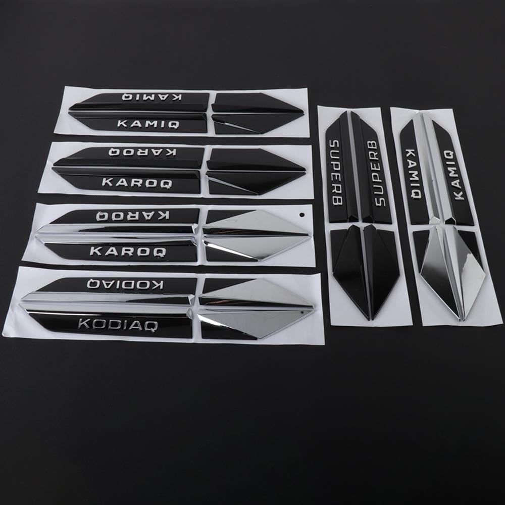 AAABU1 2PCS 3D ABS Kodiaq Karop Kamiq Superb Emblem Car Fender Side Wing Badge Sticker Decoration Car Modification Accessorie For SKODA