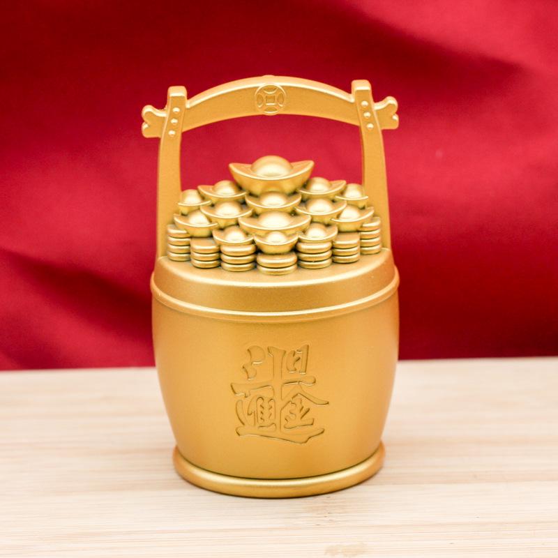 Golden Kylin Treasure Coins: Deluxe Gold Ingots & Bucket Desktop Ornament - Perfect for Gift Giving & Shop Openings
