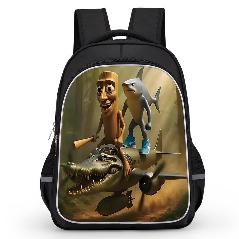 Cross-border Classic Mountains & Seas Stick Figure Kids' Backpack for Grades 1-6 - Load-Reducing Double Shoulder Bag for Boys