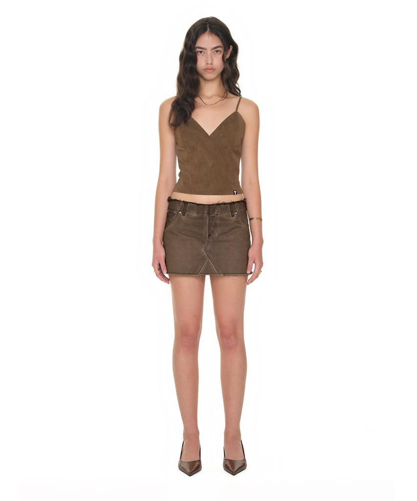TOOMUCHTAX Faux Leather Cami Top Brown