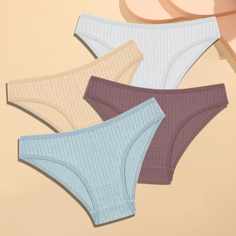 

FINETOO 4 шт. хлопковое полосатое нижнее белье женские трусики сексуальные дышащие однотонные трусы женские с низкой талией удобное эластичное нижнее белье XL&4pcs