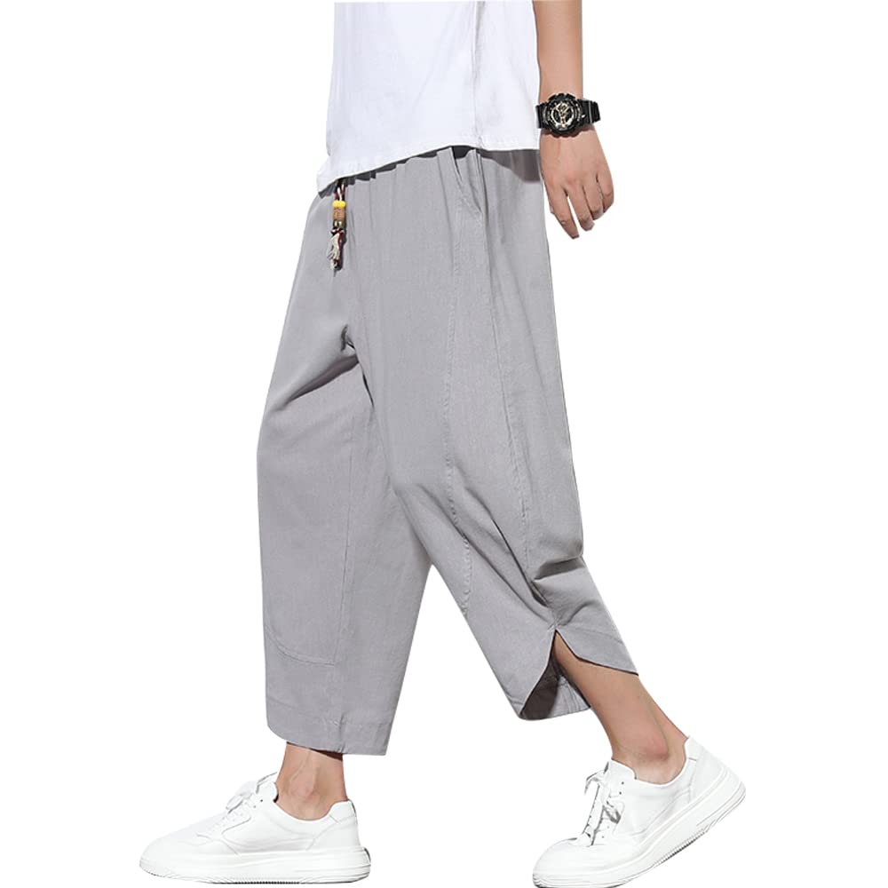 GUTHONG Letní Sarouel Plus Zkrácené Jednobarevné Zúžené Nastavitelné Volné Ležérní Kalhoty pro a Podzim Pánské Kalhoty, Kalhoty s Širokými Nohavicemi, Velikosti, Délka, Barva, Kalhoty,