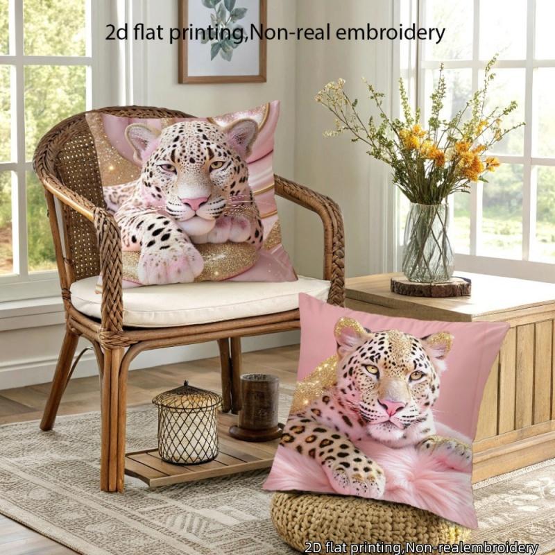4Pcs Pink Gold Leopard Throw Pillow Covers, Luxury Double-Sided Printed Cushion Cases, Glam Home Decor For Bedroom Living Room