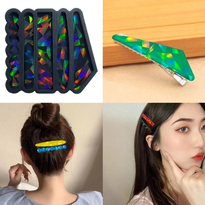 Resin Hair Clips Mold Colorful Holographic Epoxy Resin Casting Mold for DIY Crafts Bookmarks Hair Clips Jewelry Making