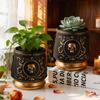 Gothic Skull Embossed Flower Pot Black Gold Resin Planter for Succulents Small Plants Home Office Desktop Window Decoration