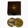 6.35cm Small Brass or Bronze Calendar Compass In a Wood Box