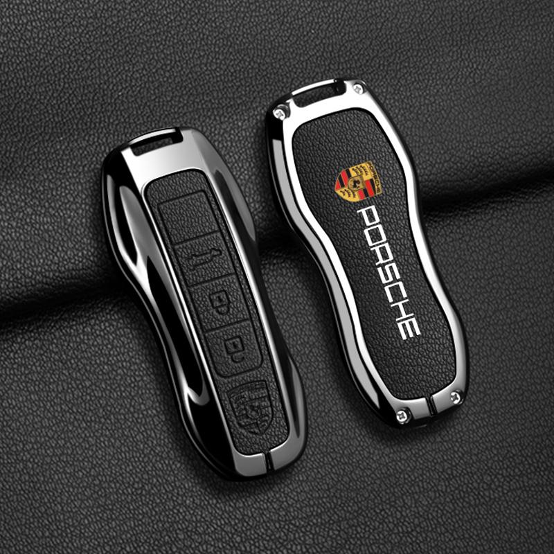 Stop cynku Skóra dla Porsche Boxster Cayman Panamera Cayenne Macan 718/911 Taycan Pokrowiec na kluczyk samochodowy Brelok ochronny