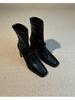 French square head high heel thin boots women's 2025 autumn and winter new retro thick heel elastic short boots black fashion boots