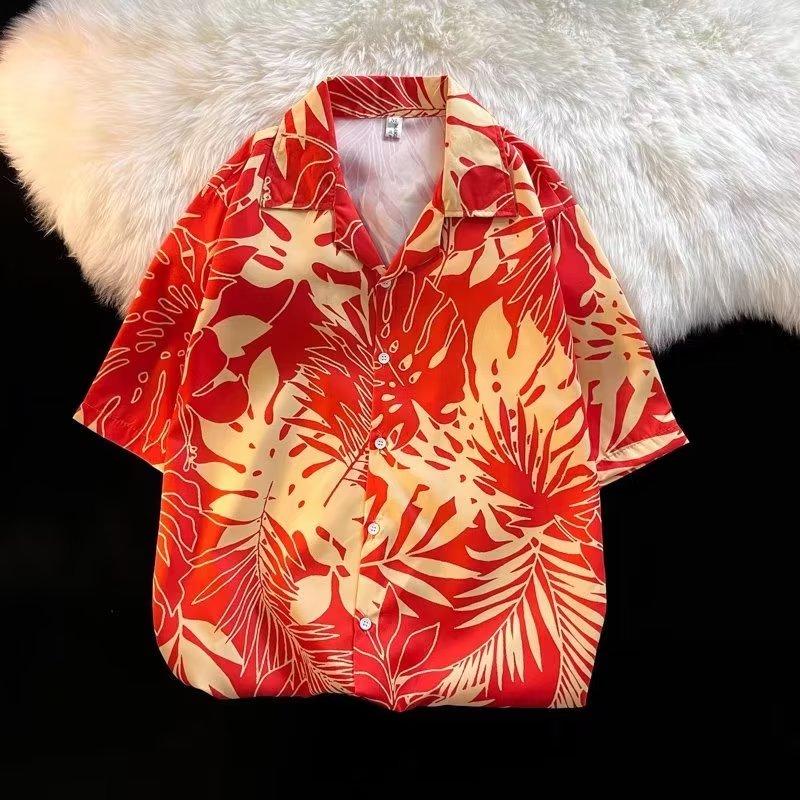 

Летняя мужская рубашка с короткими рукавами и цветочным принтом, красивая гавайская пляжная рубашка в стиле ретро для мужчин и женщин, повседневная рубашка с воротником, топ для пары, свободный крой