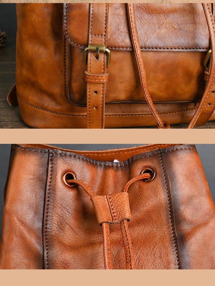 Johnature Genuine Leather Men Backpack Vintage Large Capacity Travel Bags Natural Real Cowhide Man Laptop Backpack
