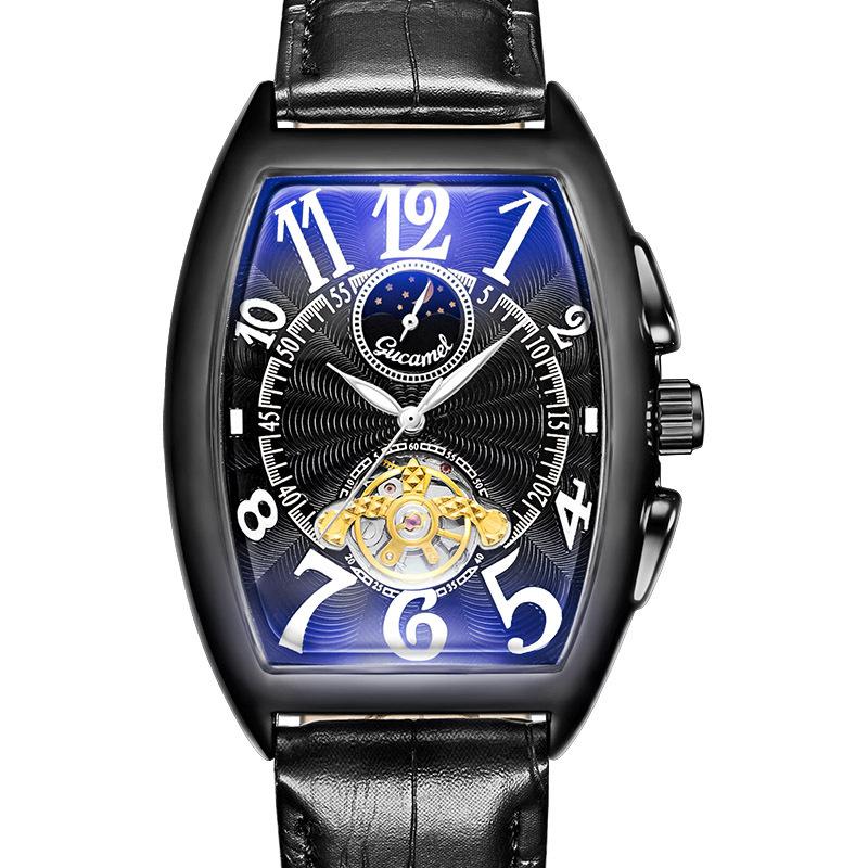 GUCAMEL Men's Watch Wine Barrel Mechanical Watch Automatic Mechanical Watch Tourbillon Sun Moon Stars Men's Watch