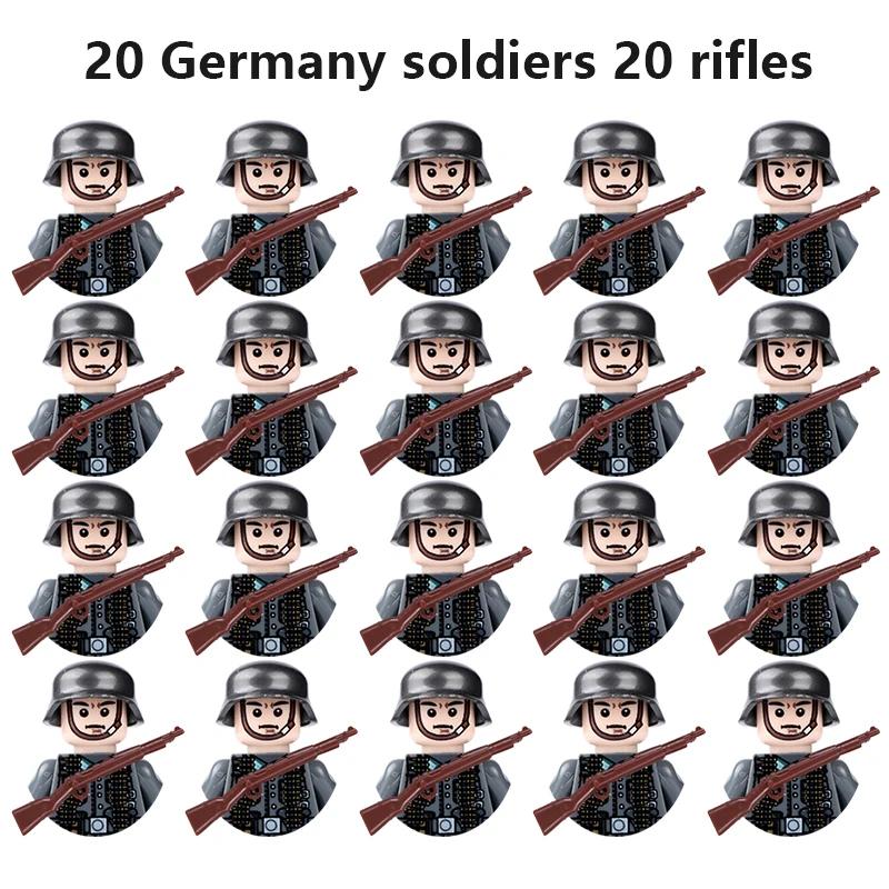 20Pcs/Set WW2 Military Soldier Array Soviet US UK France Japan Canada Italy China Building Blocks Action Figure Bricks Kids Toy