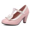 Women Lolita Mary Janes Pumps Round Toe Thick High Heels Buckle Bow T-tied Kawaii Ladies Fashion Cosplay Shoes Spring Autumn 46