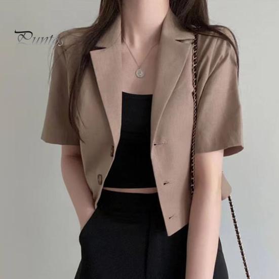 Damer Sommerdrakt Frakk Revers Kortermet Enkeltspent Knappelukking Kort Draktsjakke Ensfarget Løs Passform Business Yttertøy