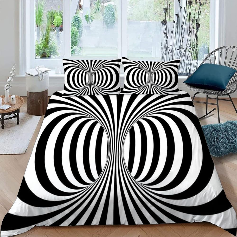 Comforter Black White For Boysgirls Abstract Geometry Comforter Fullvisual Art Bedding Set Optical Illusion Bedclothes