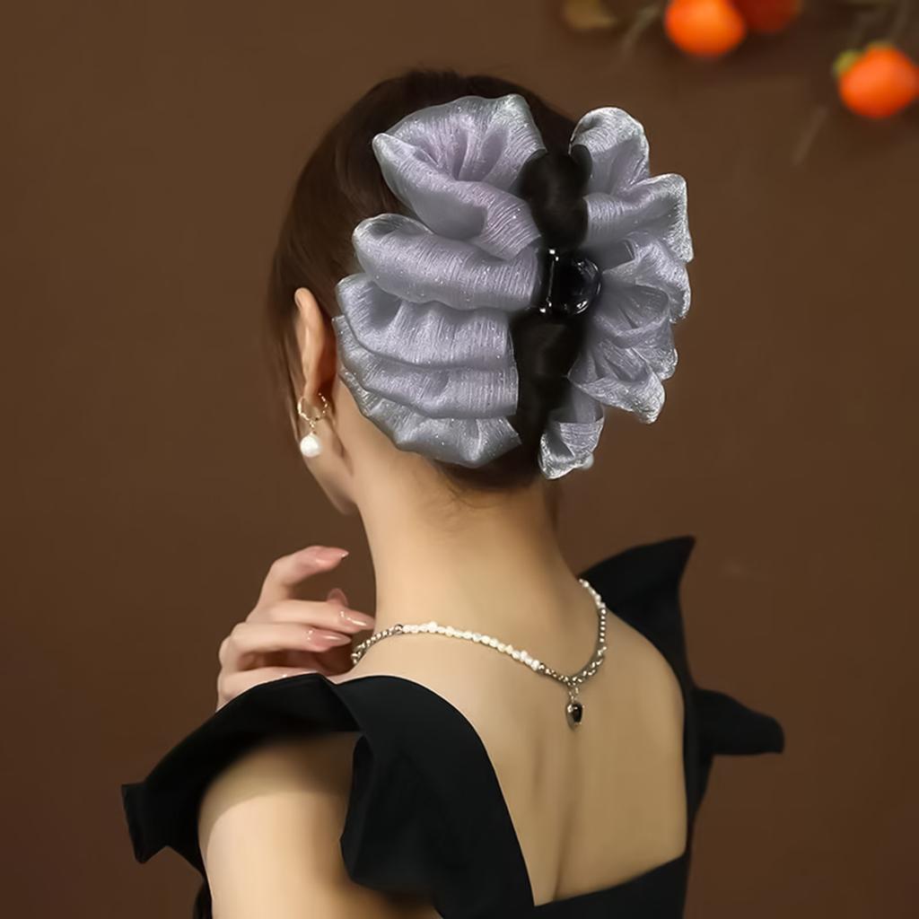 Women Mesh Hair Claw ClipDouble Layer Tulle Cloud Bubble Hair Claw Clip Ponytail Holder Large Shark Clip for Women Girls