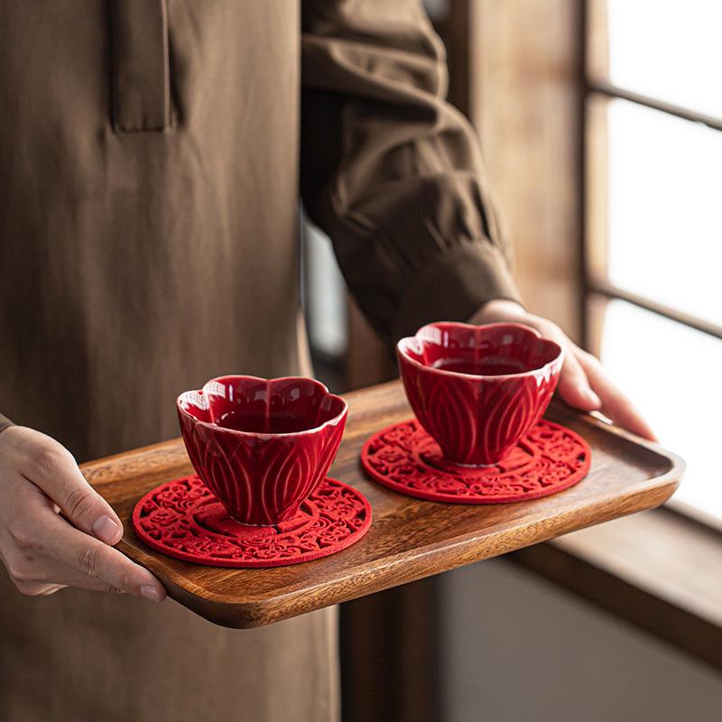 Ceramic Retro Master Cup: Personal Tea Brewing and Tasting Cup, Festive Wedding Red Design