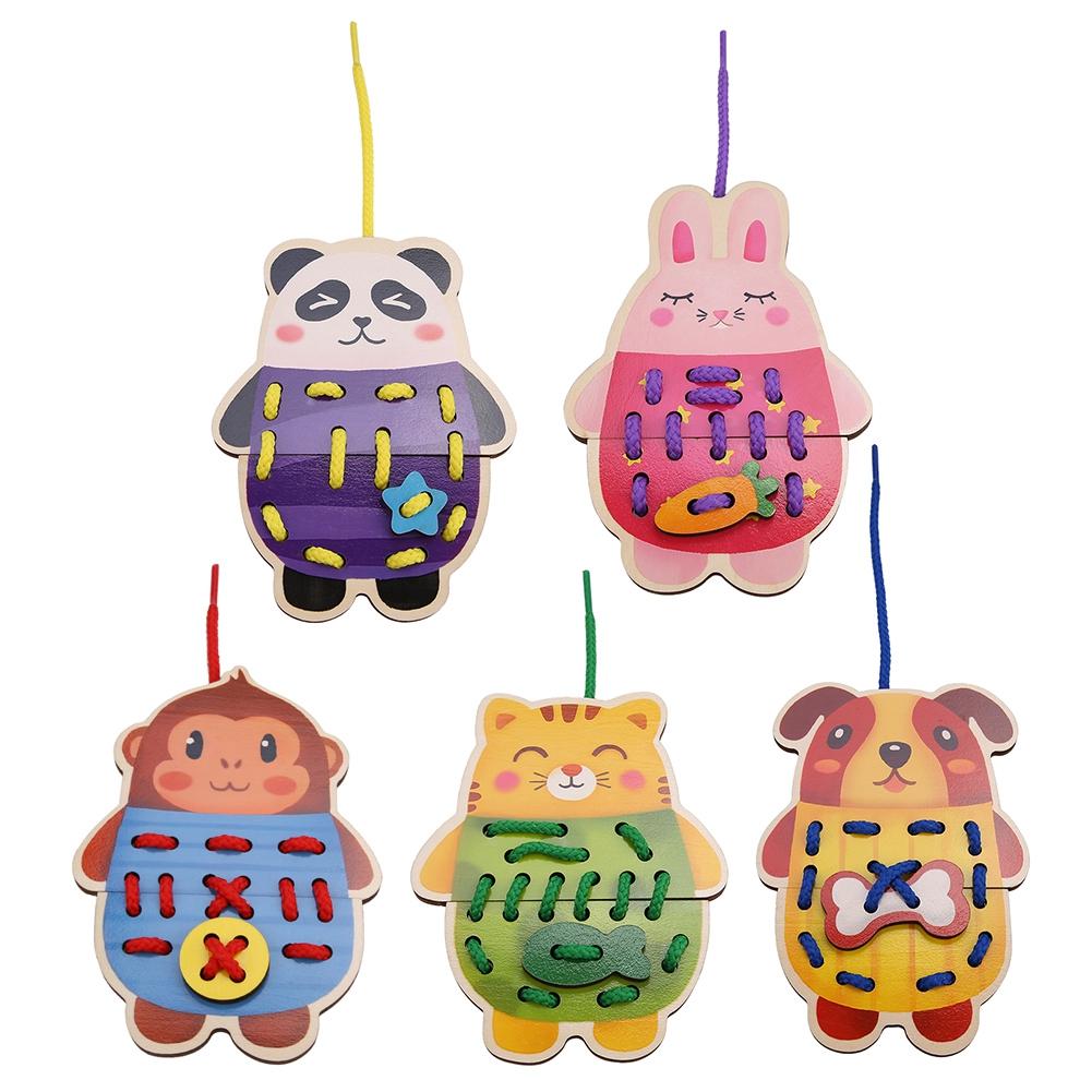 

Children Cartoon Wooden Animal Threading Board Game Kids Educational Toy