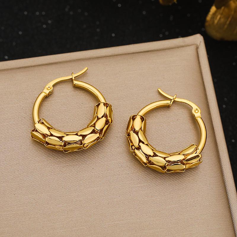 Stainless Steel Reticulate Hoop Earrings for Women Simple Fashion Party Earring Zircon Gifts