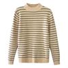 Women's Autumn Winter Thickened Striped Sweater with Integrated Fleece Fabric Half-High Neck Base Layer Top