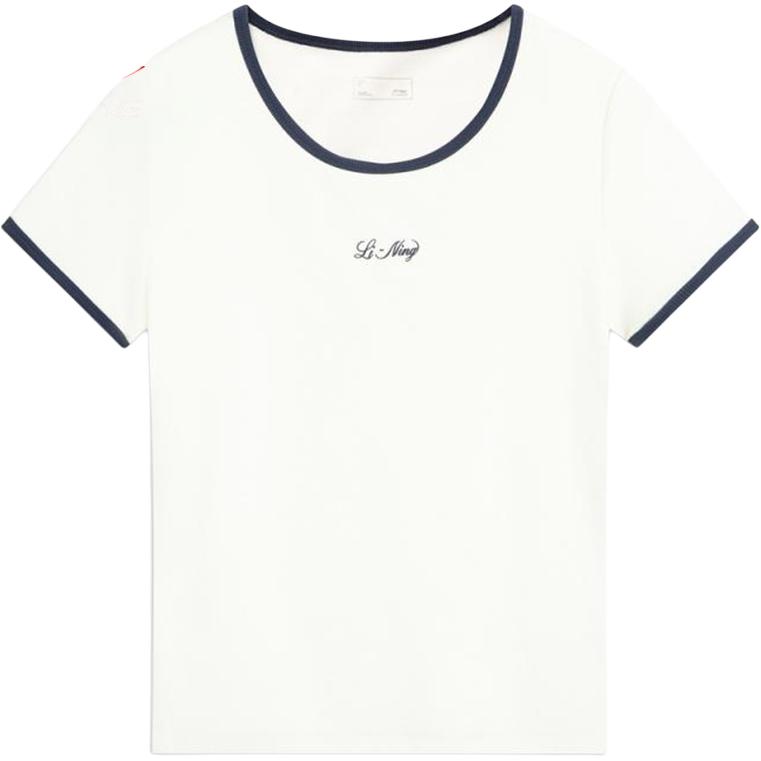 

Li Ning Спортивный Повседневный Простой Пуловер с Круглым Вырезом Буквенная Полоска Комфортный Универсальный Футболка с Коротким Рукавом Женская Футболка AHSV466-4 S