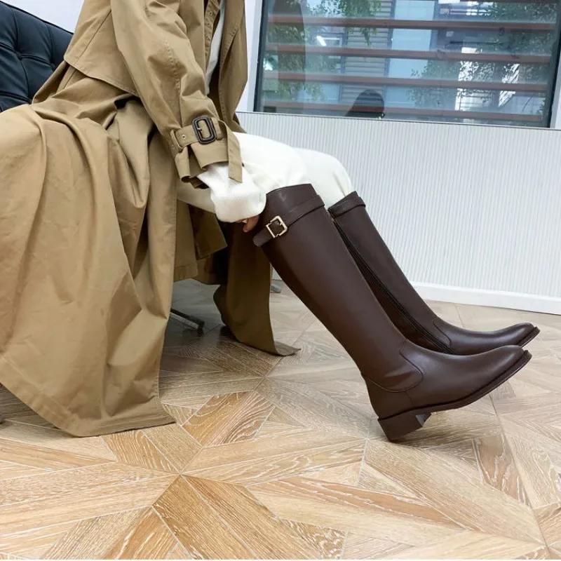 Fashion Black Elegant with Low Heels Shoes for Woman Long Brown Women's Boots Winter Knee High Shaft Stylish Lastest Price Goth