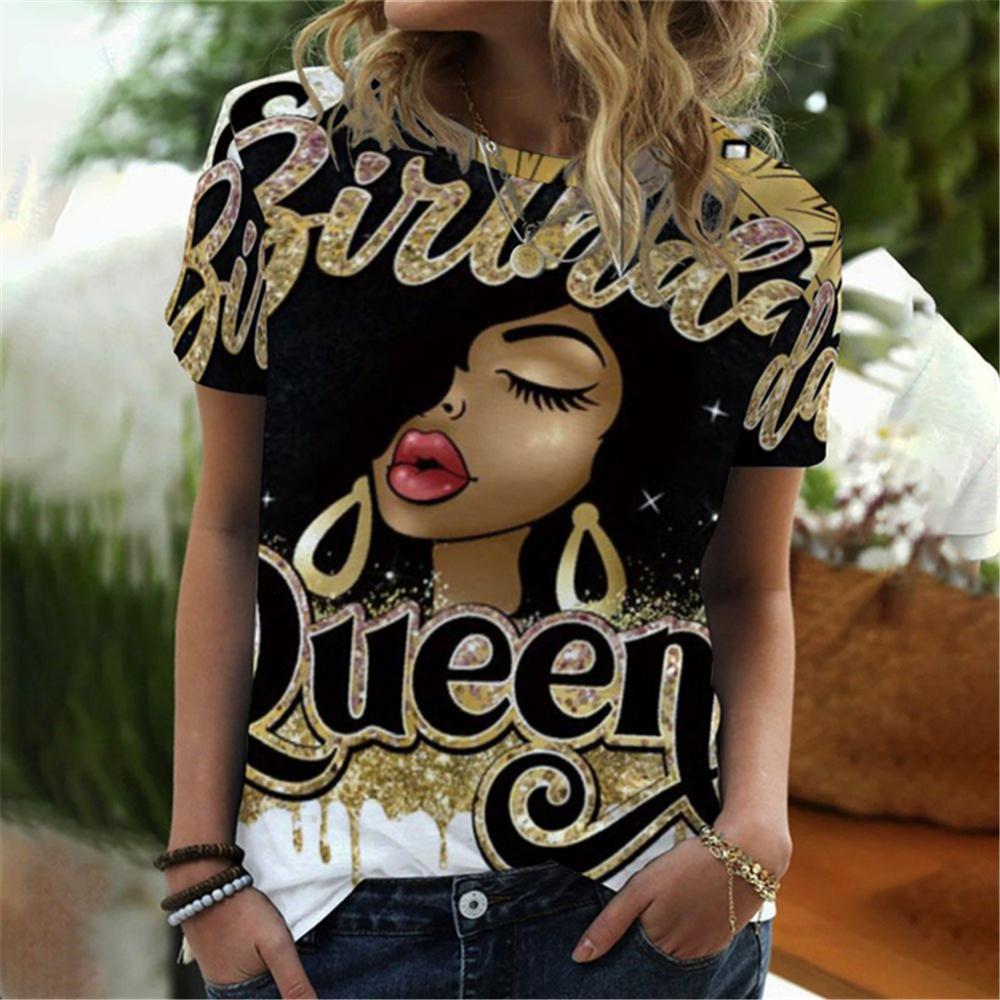 New African Girl Sexy 3D Print Women's T-Shirts Summer O-Neck Short Sleeve T Shirt Y2k Harajuku Tees Casual Tops Female Clothing