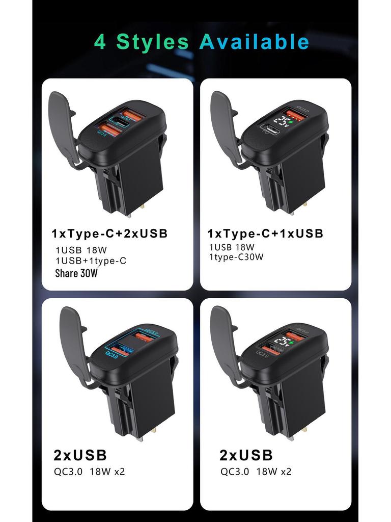 Dual QC+PD Car & Boat Charger for Phones, 12-24V