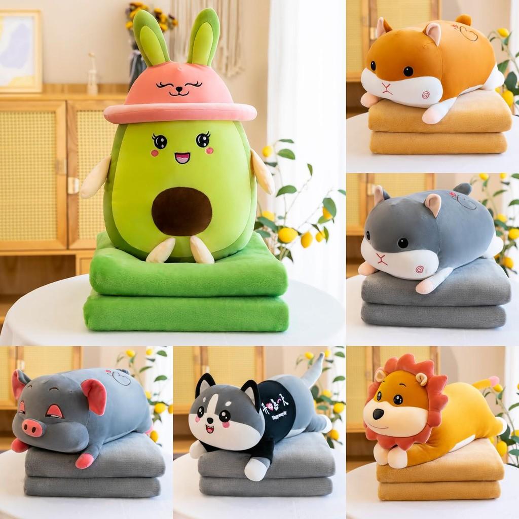 Kissen Cartoon Tier Decken-Set Pikachu Einhorn Schwein Hamster Plüsch Geschenk Spielzeug