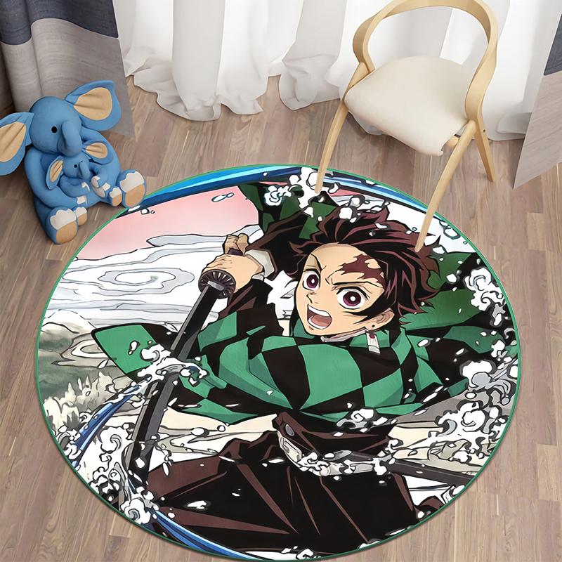  Demon Slayer Japanese Anime HD Print Round Carpet Bedroom Balcony Entry Door Chair Non-slip Mat Popular Decorative Rugs