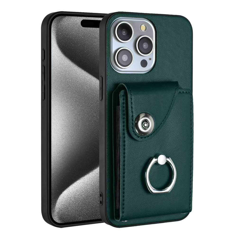 Applicable To iPhone16 Mobile Phone Case 15plus Card Wallet Ring Bracket Anti-drop Protective Case 17Pro