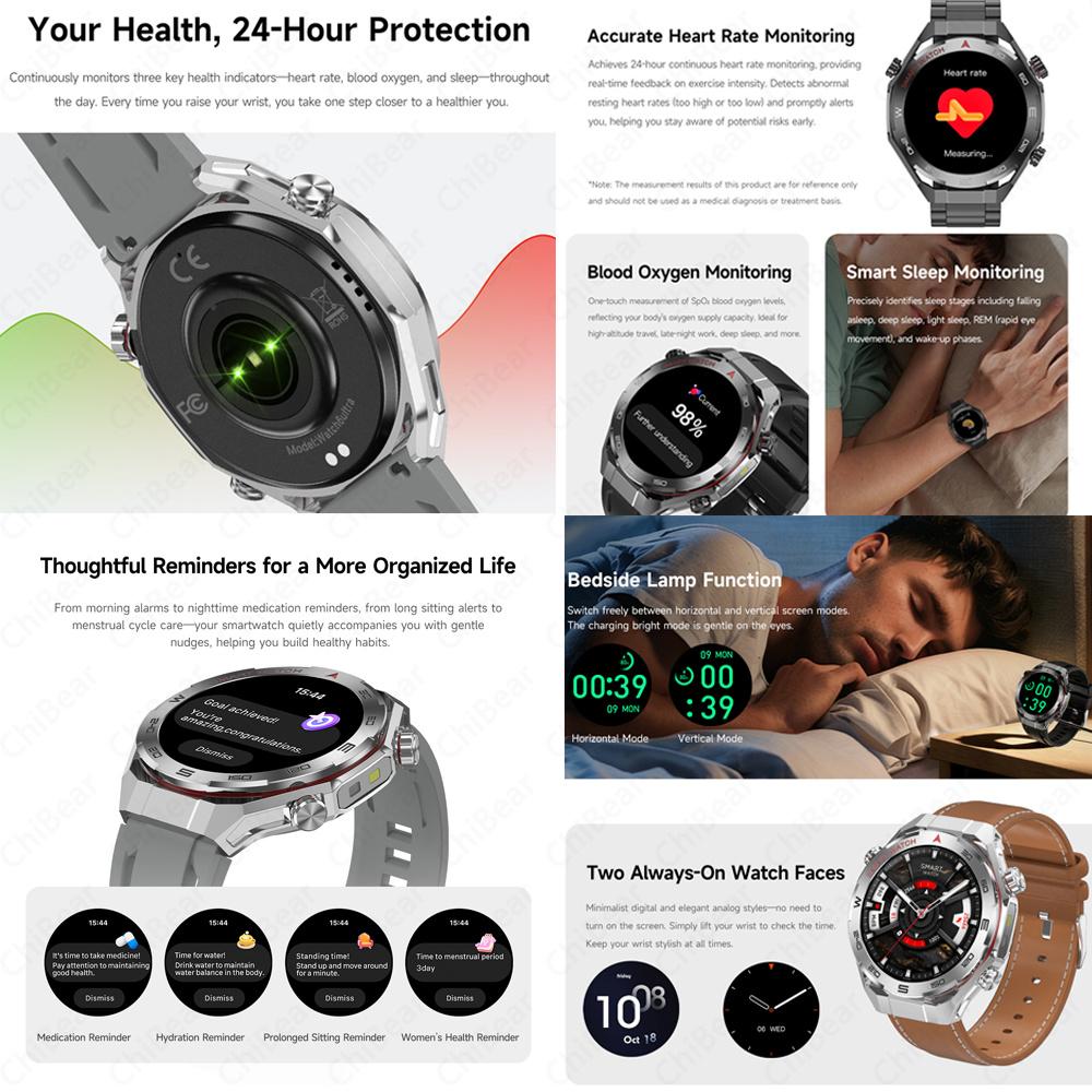 New Bluetooth Call Smart Watch Men Heart Rate Health Monitoring Altitude Air Pressure Detection LED Flashlight Smartwatch