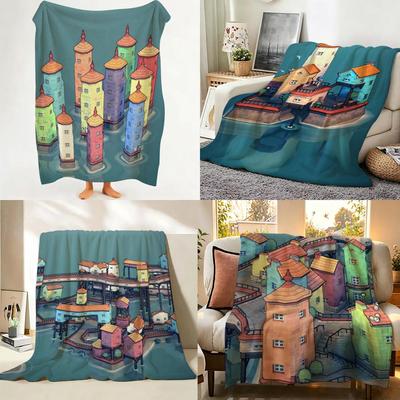 Game T Townscaper Throw Flannel Throw Blanket Suitable for Sofa Living Room Bedroom