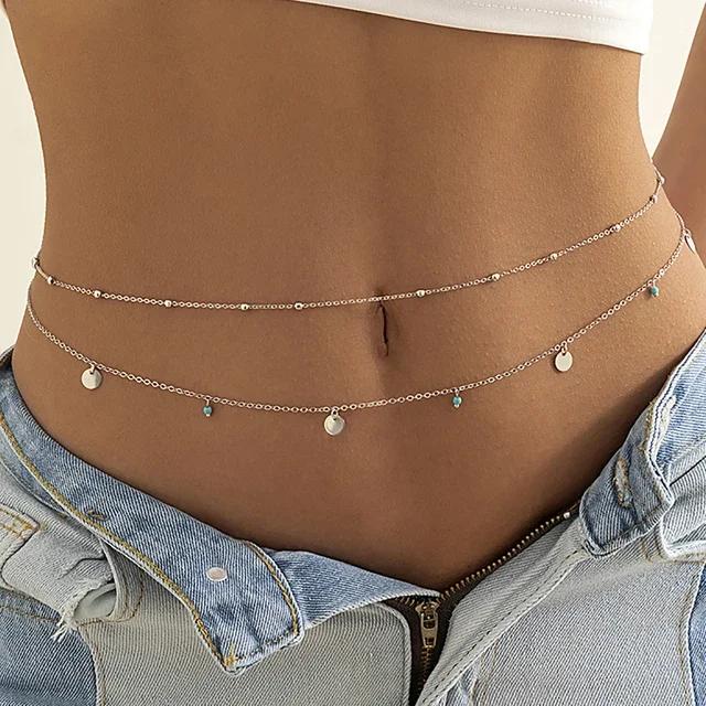New Fashion Sexy Double Layer Pearl Chain for Women Waist Bead Belly Chain Belly Belt Summer Beach Body Jewelry Festival Gifts