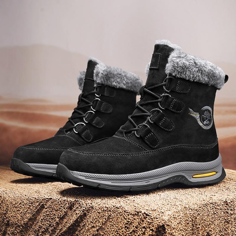 Men's Snow Boots with Plush Insulation, Warm and Thick Soles, Outdoor Men's Shoes, High Top Boots, Cotton Shoes