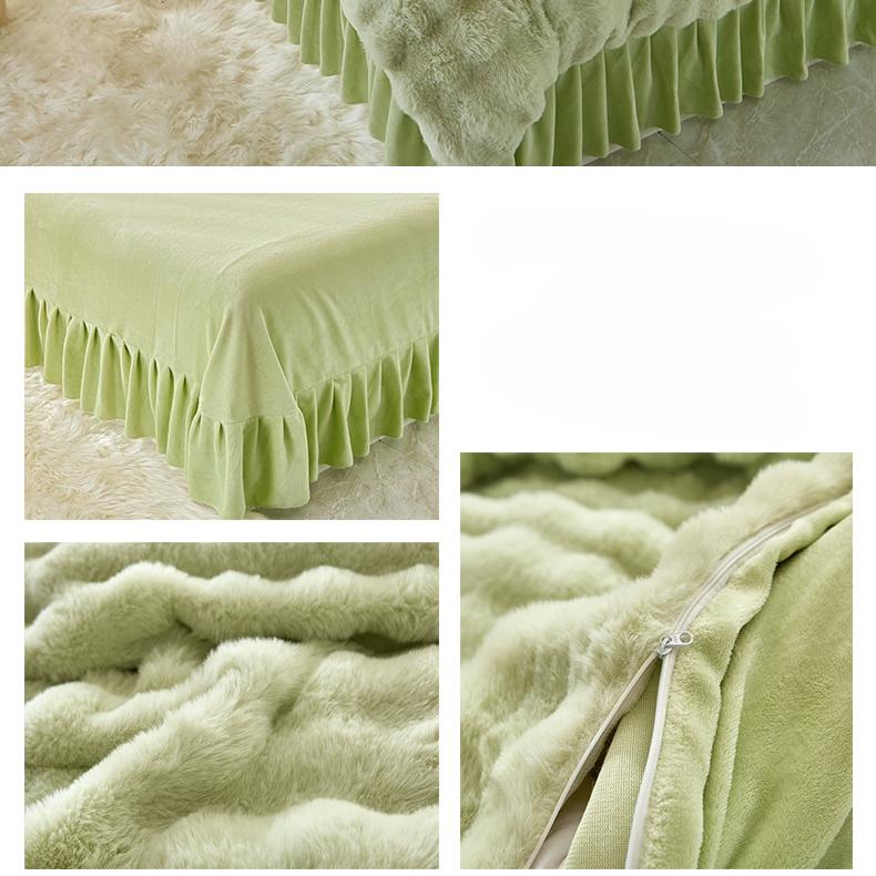 Winter Thickened Milk Velvet Four-piece Bed Sheet Quilt Cover Bed Warm Rabbit Velvet Quilt Cover Flannel Coral Velvet Bed Skirt Three-piece Set
