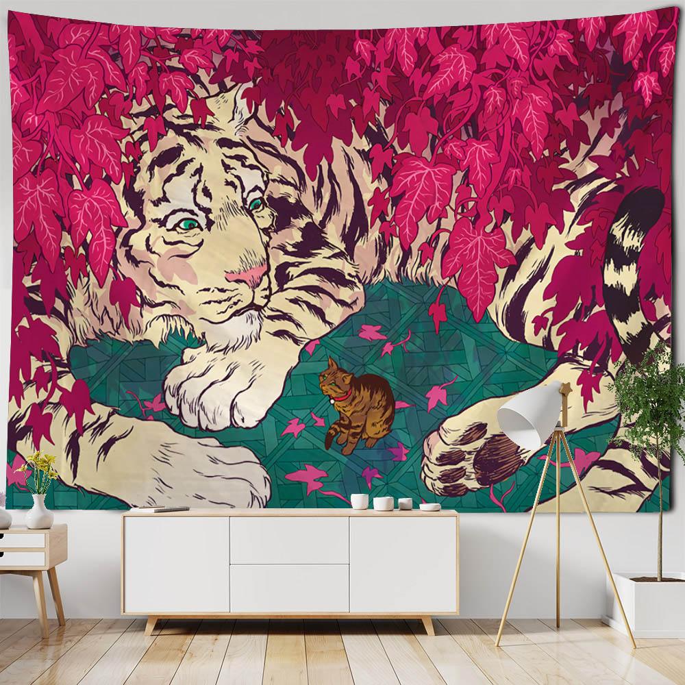 Tiger art tapestry, animal illustration wall hanging cloth, home wall decoration background cloth dormitory living room bedroom