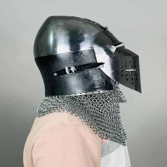 Nurnberg Bascinet Hounskell Helmet Barbuta Chainmail Steel Helmet Medieval Knight Chainmail Hand Forged LARP Best Gift