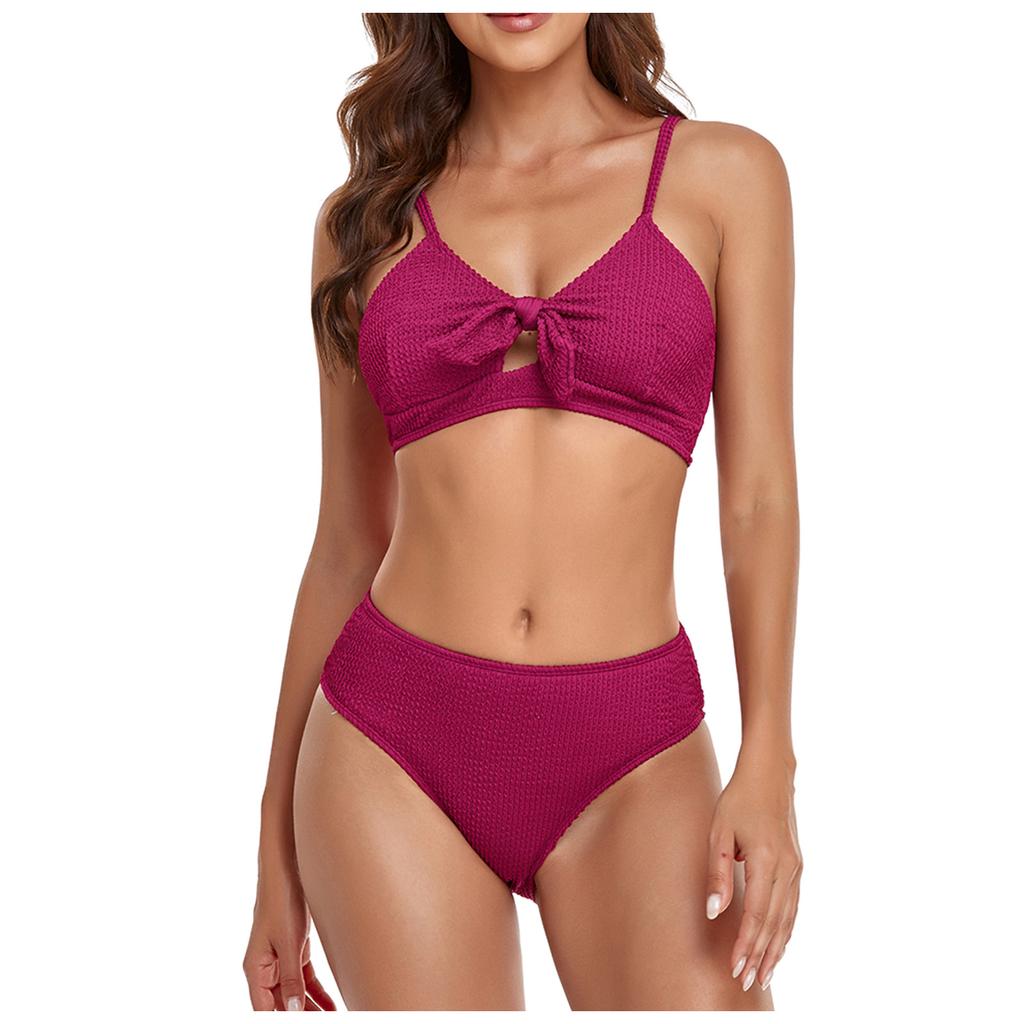 Women's Split Sexy Color High Waist Pattern Bikini With Chest Pad Without Steel Bra Swimsuit