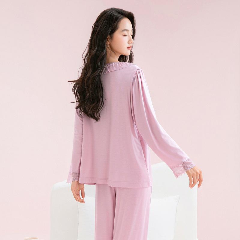 Fenteng [Yukosi] Fenteng Spring and Autumn Lotus Edge Lace V-neck Sexy Pajamas Women's High end Home Furnishings