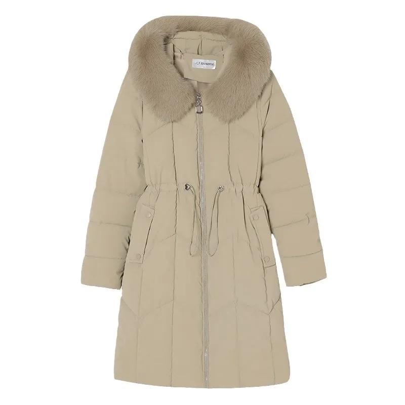 Chaquetas Acolchadas de Invierno para Mujer de Largo Medio a la Moda con Capucha de Cuello Grande de Piel Sueltas Gruesas con Cinturón en la Cintura Abrigo de Algodón Acolchado