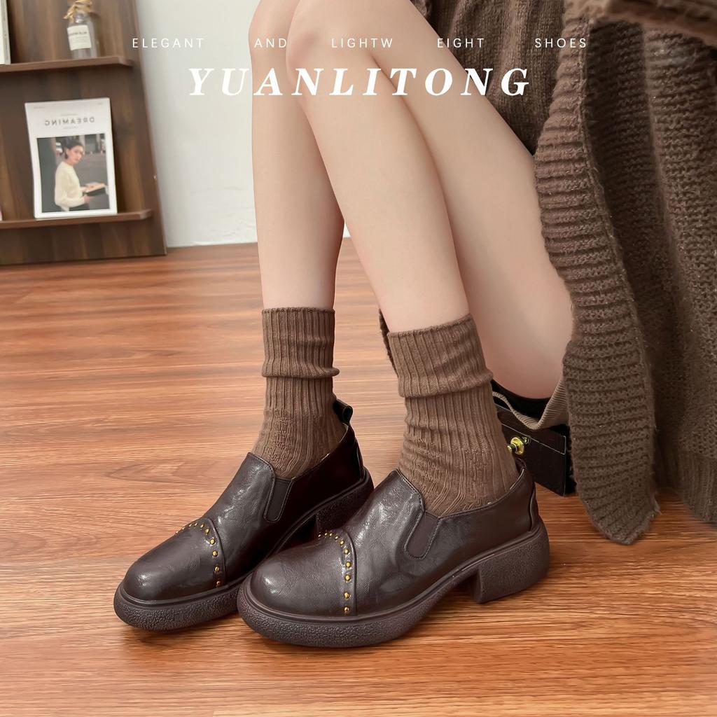 Platform loafers women's 2025 spring and summer new retro shallow mouth small leather shoes women wear small height-increasing women's shoes