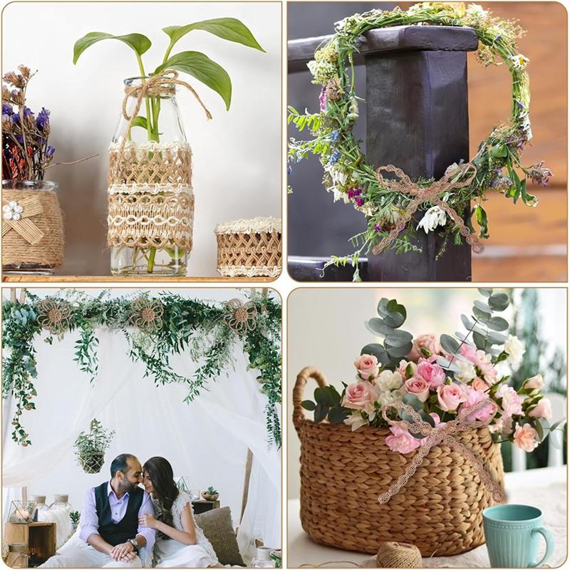 Gift Ribbon Boho Hessian Ribbon Vintage Craft Ribbon 9 Rolls Natural Ribbon For DIY Gifts For Christmas Wedding Package