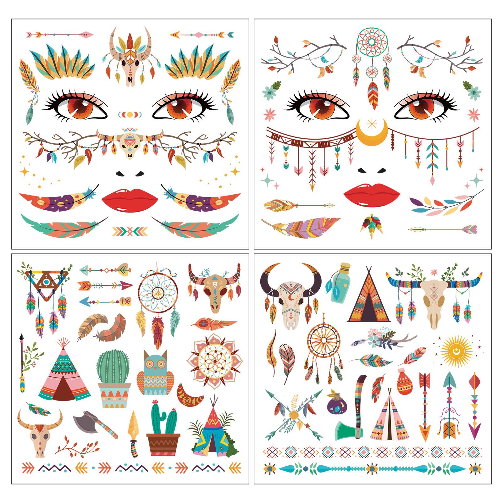 

Bomisia Tattoo Stickers Exotic Dream Catcher Party Hannah Makeup Facial Stickers 11.5*12cm (quantity: 4 for a set)