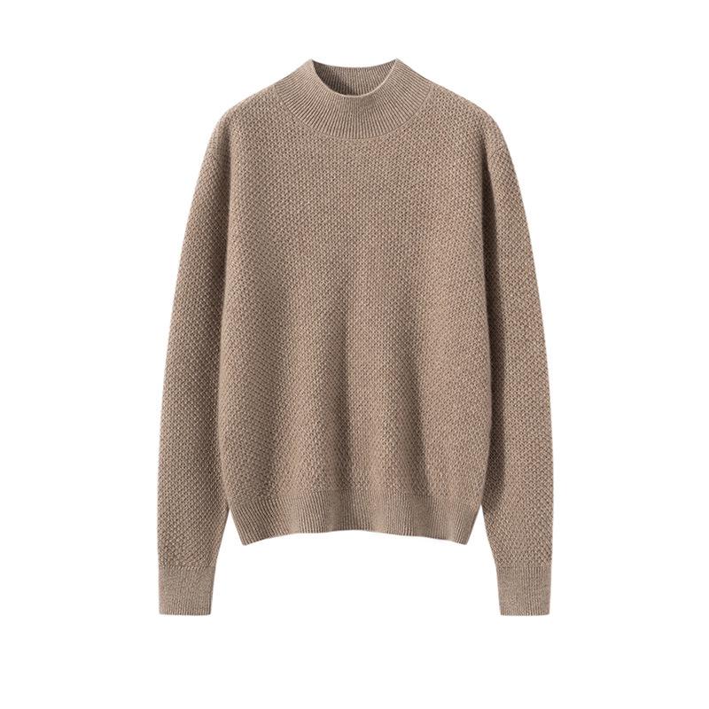 Women's Pure Cashmere Jacquard Pullover Sweater - Autumn Winter Half-High Neck Knitwear