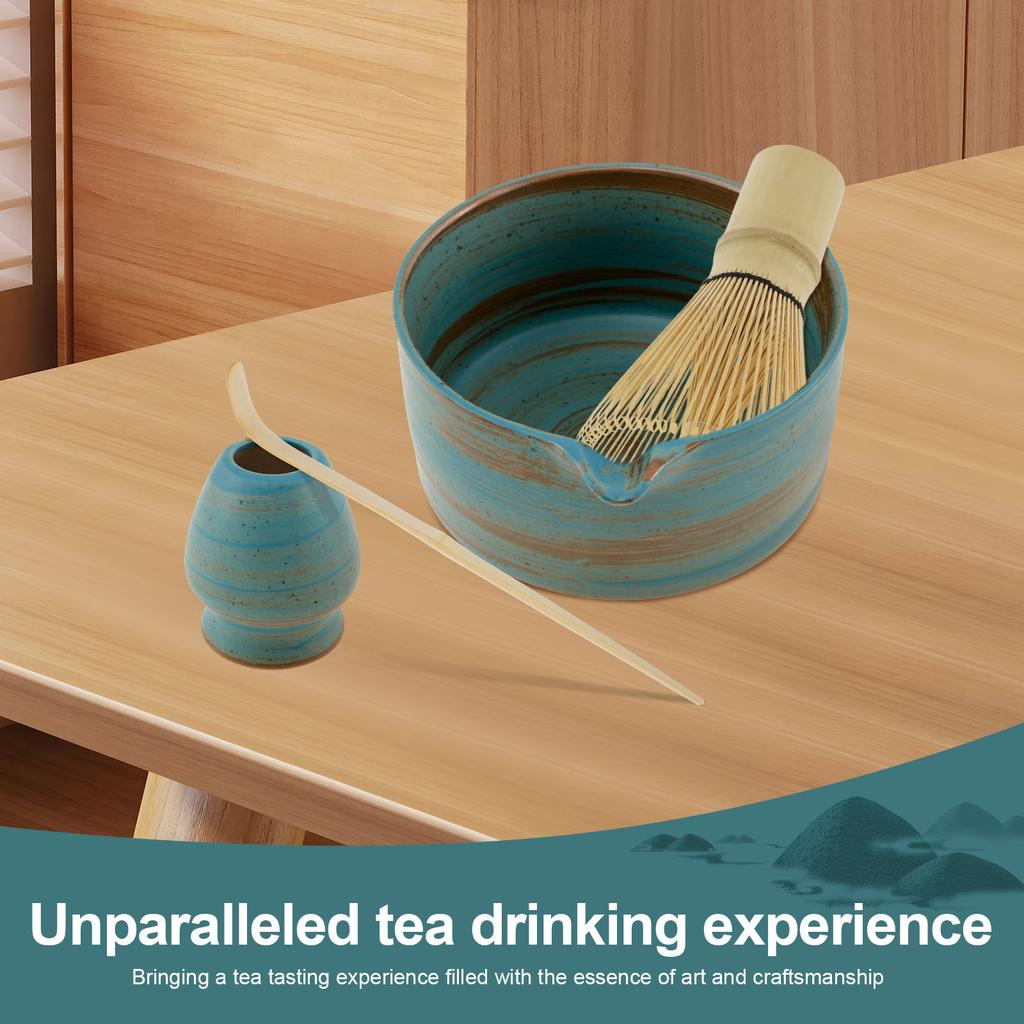 4Pcs Japanese Tea Set Traditional Matcha Whisk Ceramic Bowl Matcha Latte Drinks Making Kit for Cafe Beverage Shop Matcha Tea Set