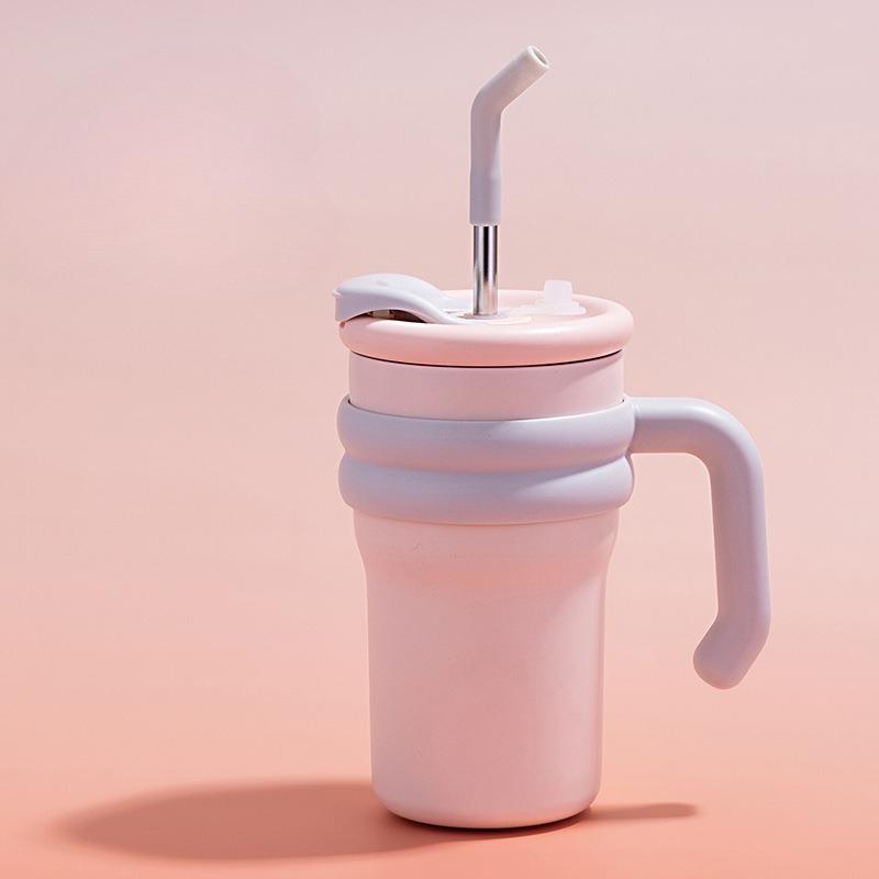 500ML Insulated Cup Cold and Hot Coffee Tumbler with Handle Lid Straw 316 Stainless Steel Water Bottle Vacuum Thermos Cup