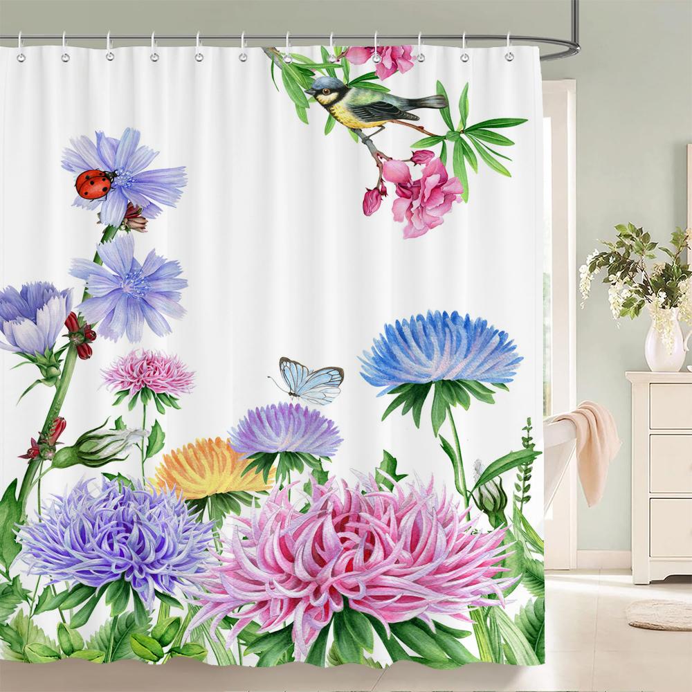 240X180Cm Bathroom Waterproof Shower Curtain Beautiful Flower Plant Leaves Printing Polyester Home Decoration Curtain With Hook