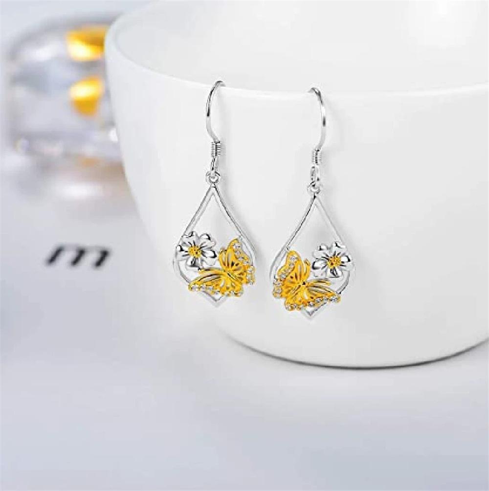 Charm Female Butterfly Animal Flower Drop Earrings Cute Trendy Bridal Silver Color Dangle Wedding  For Women
